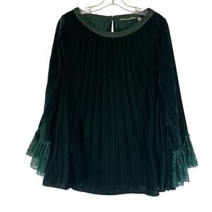 Soft Surroundings pleated velvet long sleeve blouse with lace bell hems Medium